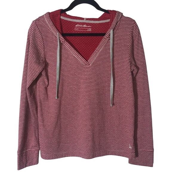 Eddie Bauer Sweaters - Eddie Bauer Red Striped Hooded Pullover Top XS Lounge Casual